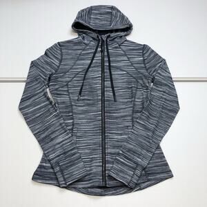 LULULEMON Hooded Define Jacket Nulu Heathered Black White, Size 8 Herringbone